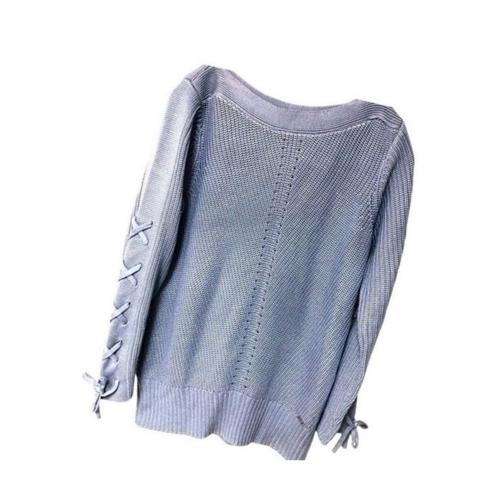 Ivanka Trump Chunky Sweater Lace Up Slv Preppy Minimalist Boat Nk Womens S